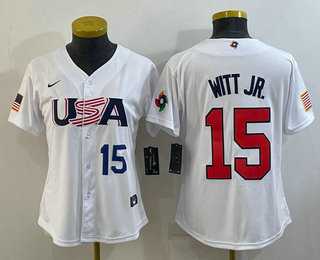 Womens USA Baseball #15 Bobby Witt Jr Number 2023 White World Classic Replica Stitched Jersey->2023 world baseball classic->MLB Jersey